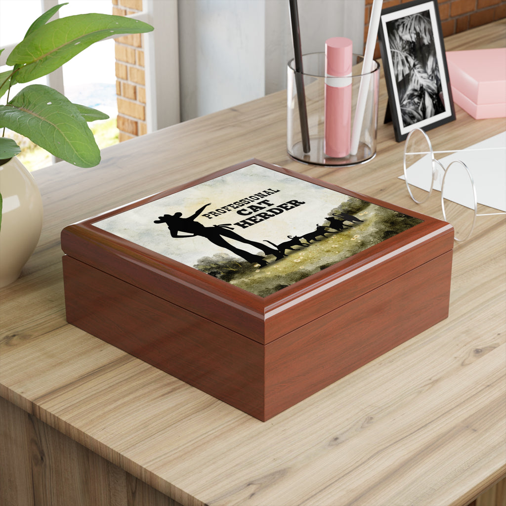 Photo depicting the ​Professional Cat Herder Jewelry Box from EpiAl's Shop.