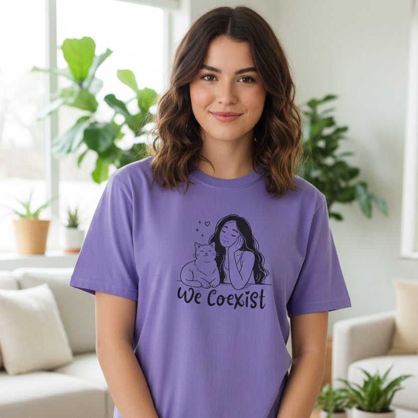 We Coexist T-Shirt – Minimalist Cat Lover Graphic Tee