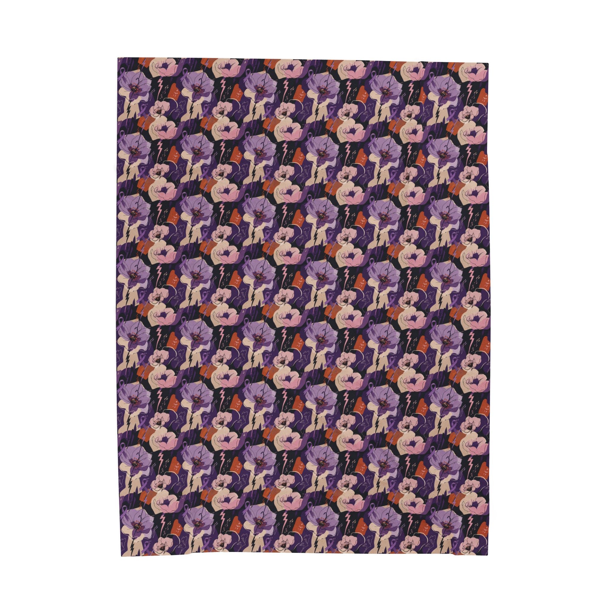 Epilepsy Awareness Floral Plush Blanket | Purple Ribbon Throw Blanket