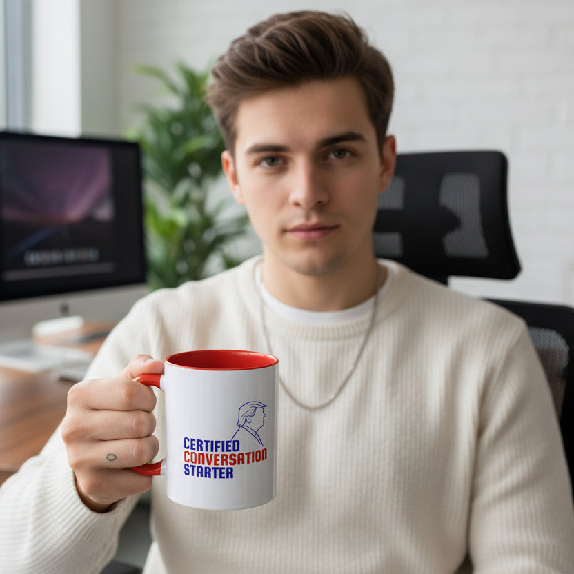 Certified Conversation Starter Mug | Political Parody Coffee Cup