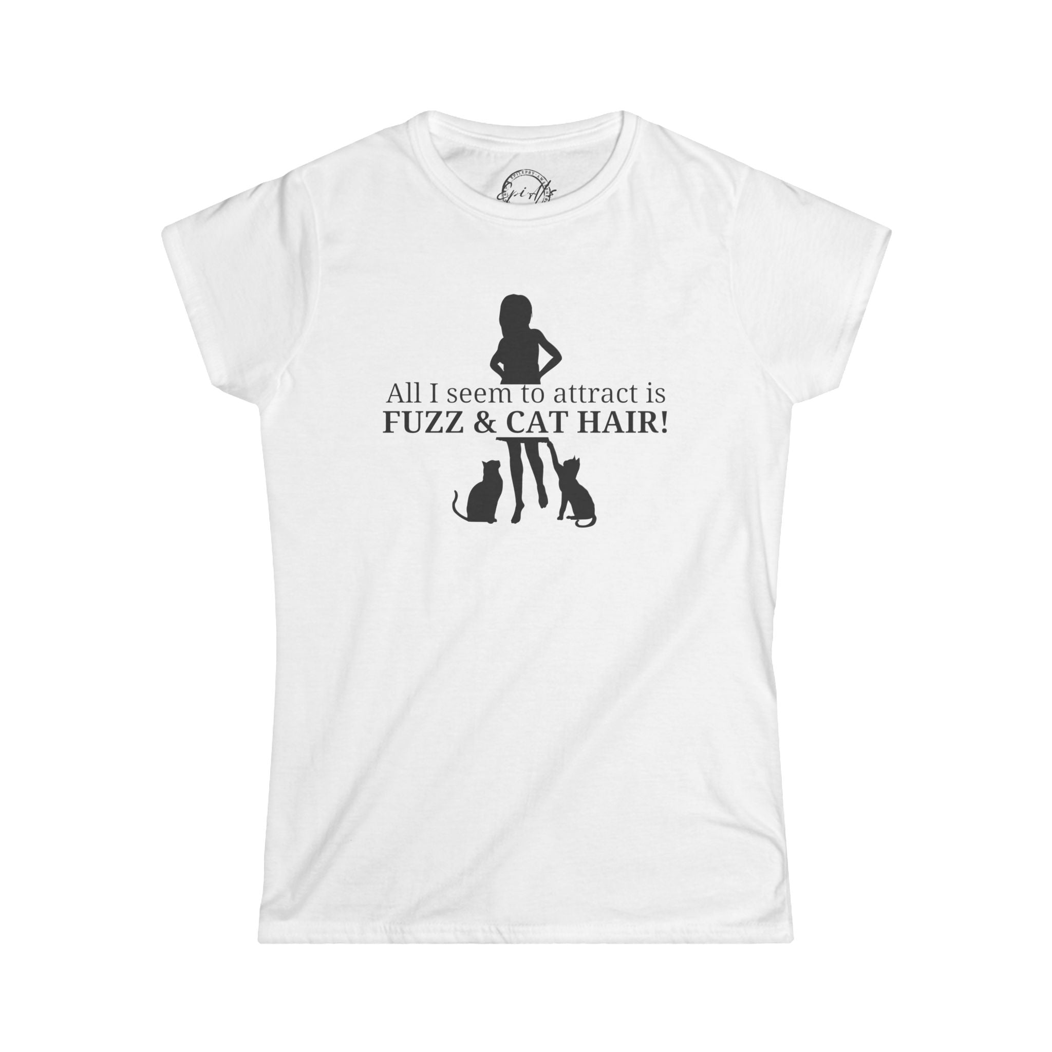 Photo depicting the ​Fuzz & Cat Hair Women's Softstyle Tee from EpiAl's Shop.