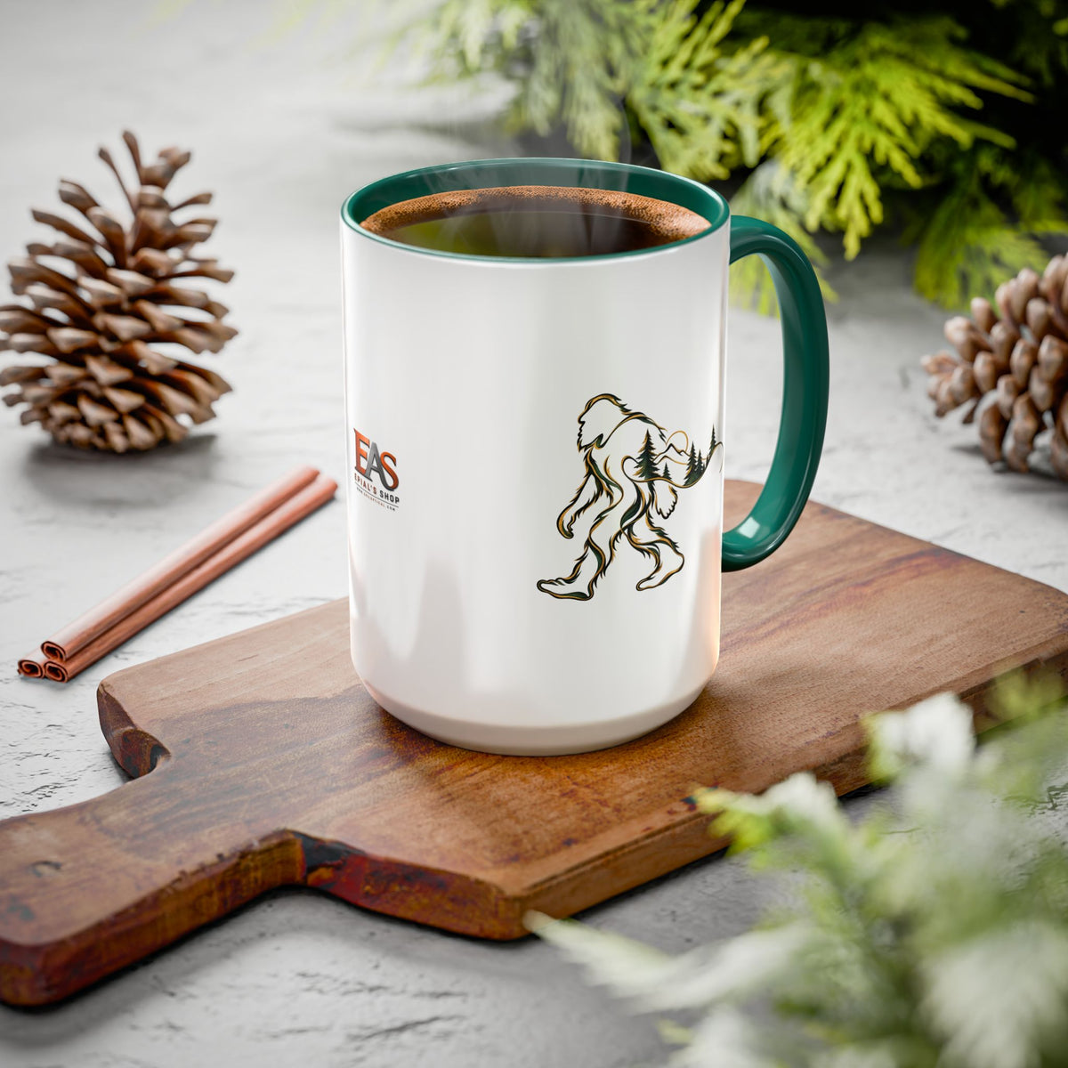 Barely There Bigfoot Ceramic Mug | Abstract Sasquatch Forest Art | 11oz & 15oz