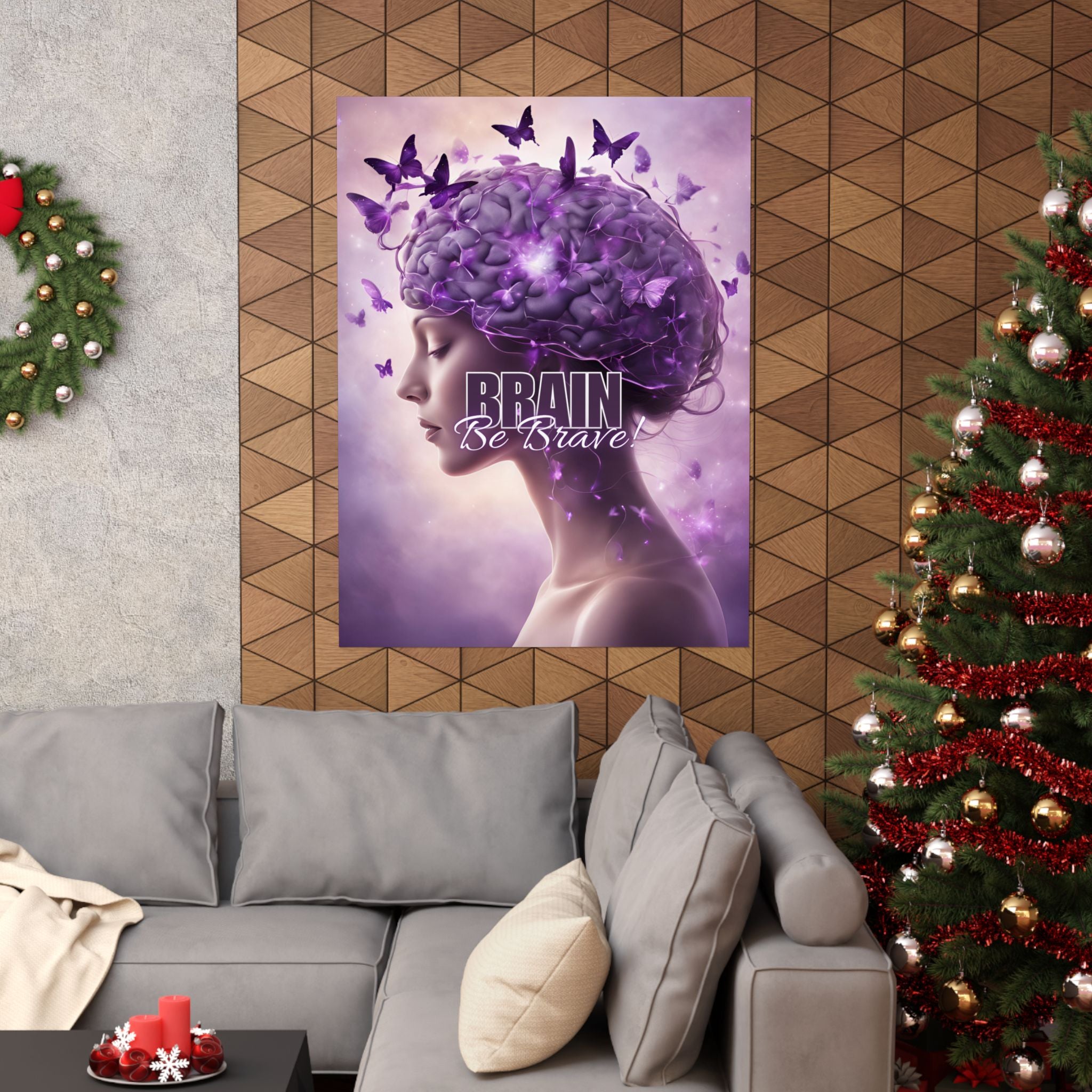 Photo depicting the ​Purple Brain Be Brave Matte Vertical Posters from EpiAl's Shop.