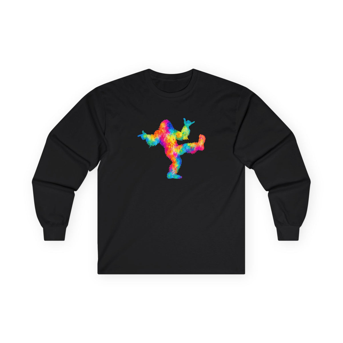 Rainbow Dancing Bigfoot Long Sleeve T-Shirt | Colorful Psychedelic Sasquatch Tee
