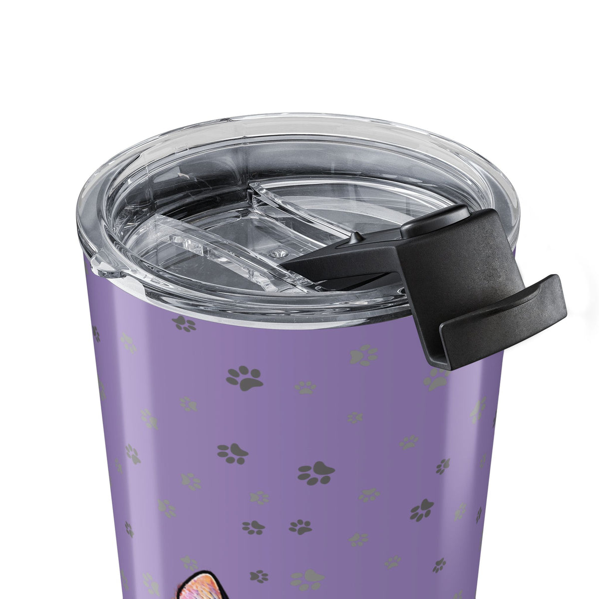 Colorful Stretching Cat 20 oz Insulated Tumbler | Purple Paw Print Travel Cup
