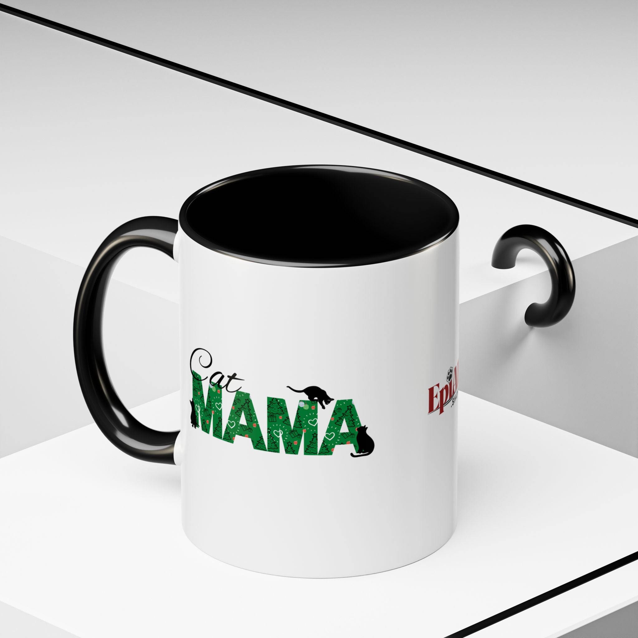 Photo depicting the ​Christmas Cat Mama Accent Coffee Mug (11, 15oz) from EpiAl's Shop.