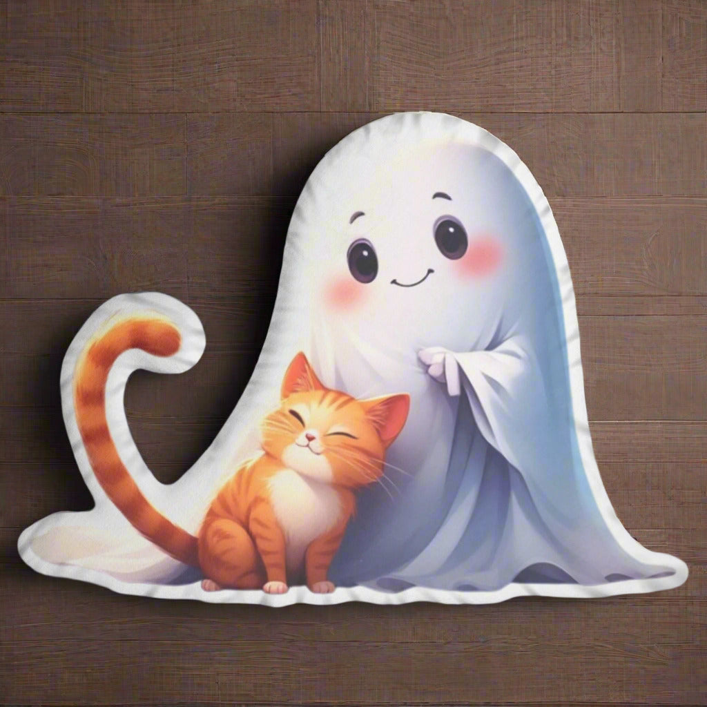 Ghost Cat Shaped Pillow, Halloween Plushie