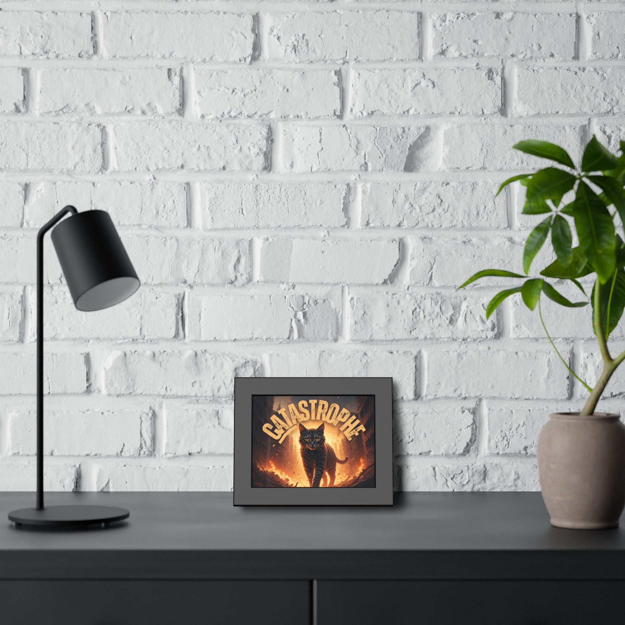 Framed Catastrophe Cat Poster Art, Quirky Cat Artwork