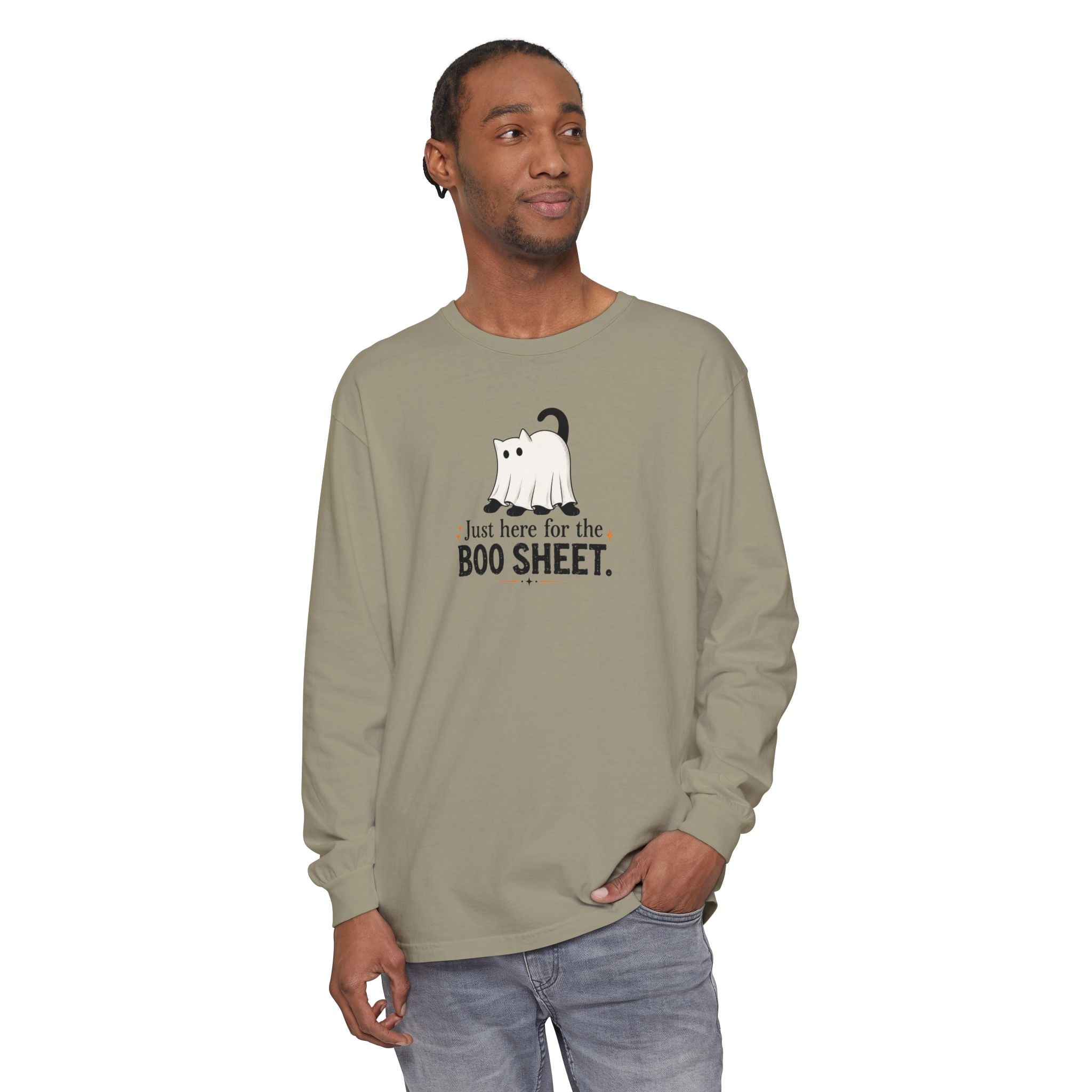 Just Here for the Boo Sheet Halloween Cat Long Sleeve Shirt