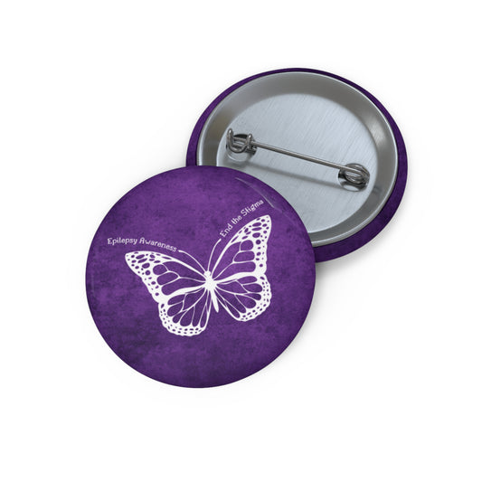 Epilepsy Awareness Custom Pin Buttons - Purple Butterfly Design