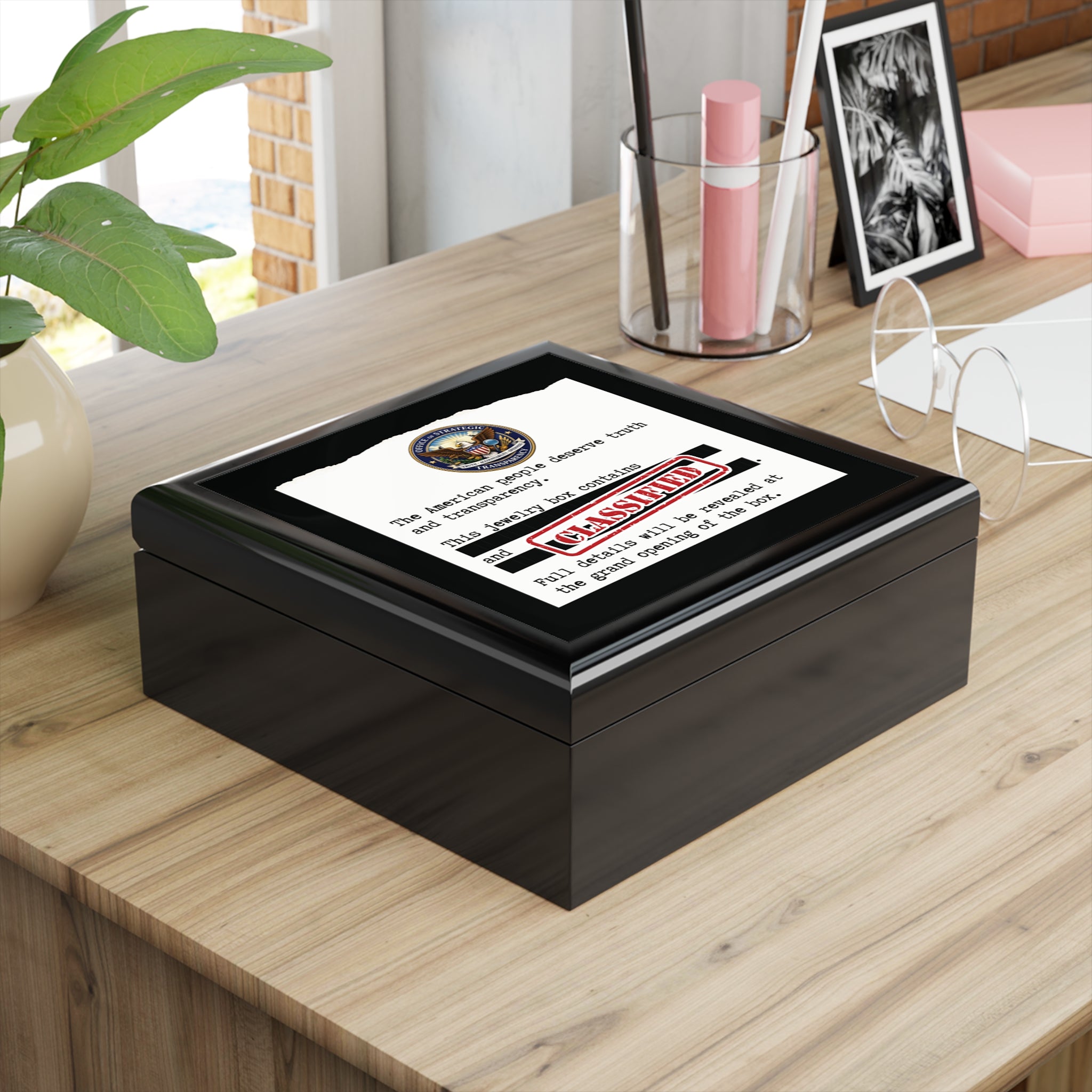 Classified Grand Opening Jewelry Box – Redacted Memo Political Parody Keepsake Box