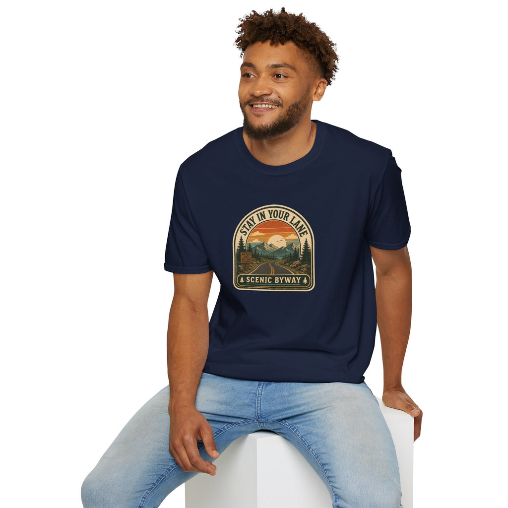 Stay in Your Lane Scenic Byway Unisex T-Shirt | Retro Road Trip Graphic Tee
