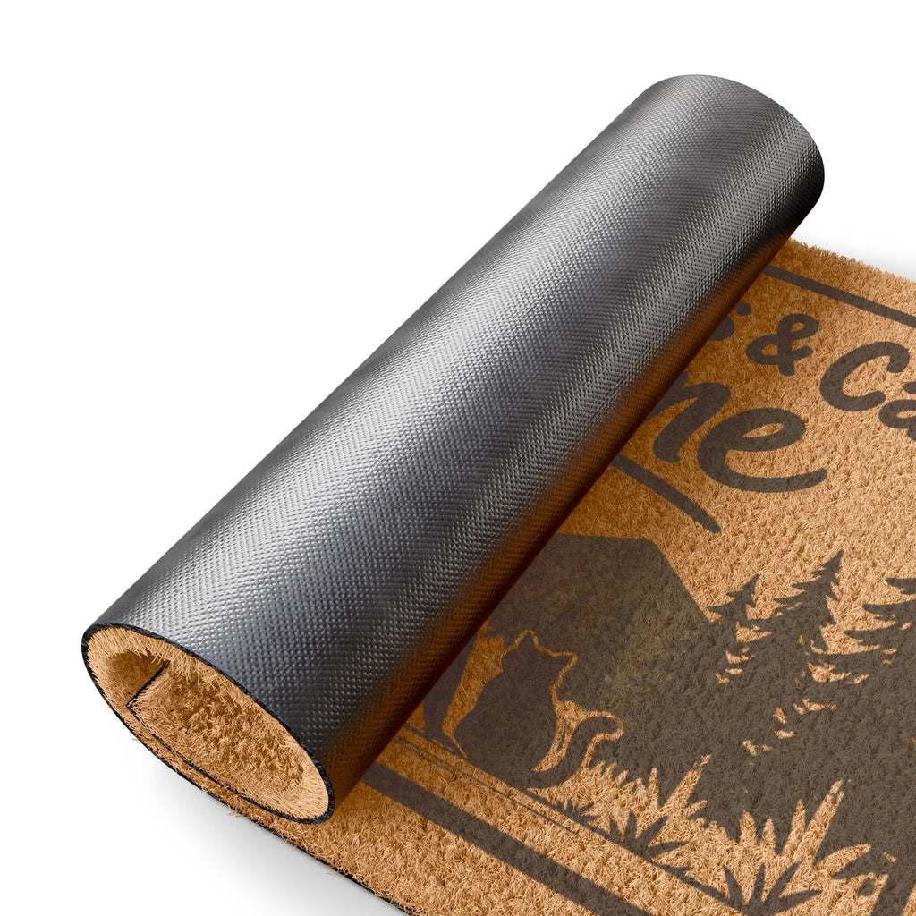 Humans, Cryptids & Cats Welcome Doormat | Bigfoot & Cat Coir Welcome Mat