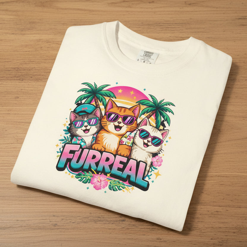 Furreal Cat Sunset Tee | Cool Cats, No Explanation Unisex T-Shirt