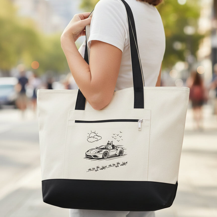 Wander Road Canvas Tote Bag – Heavyweight Zippered Cotton Market Tote