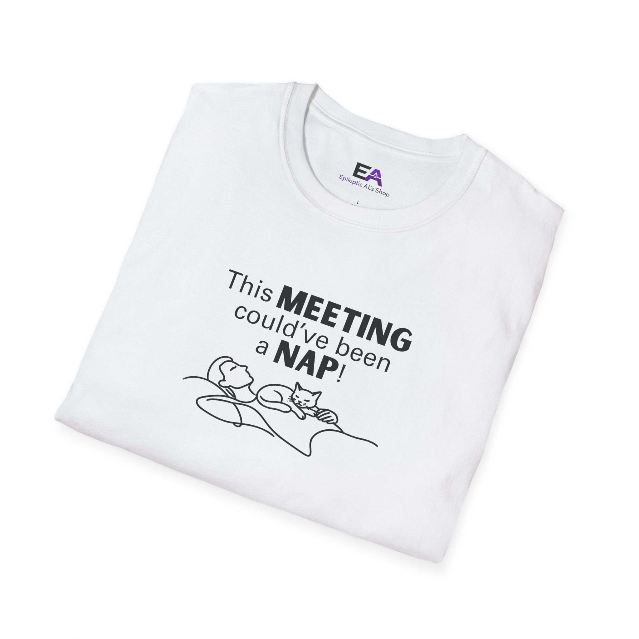 This Meeting Could’ve Been a Nap Cat T-Shirt – Minimalist Line Art Graphic Tee (Unisex)