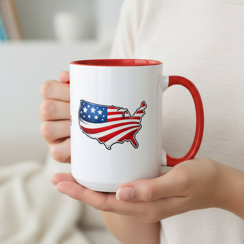 USA Map Patriotic Coffee Mug | Red Handle & Interior