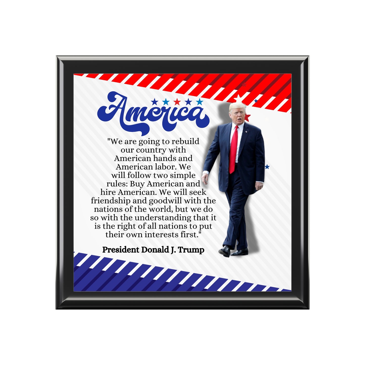 Patriotic Jewelry Box - America Theme with Inspirational Quote