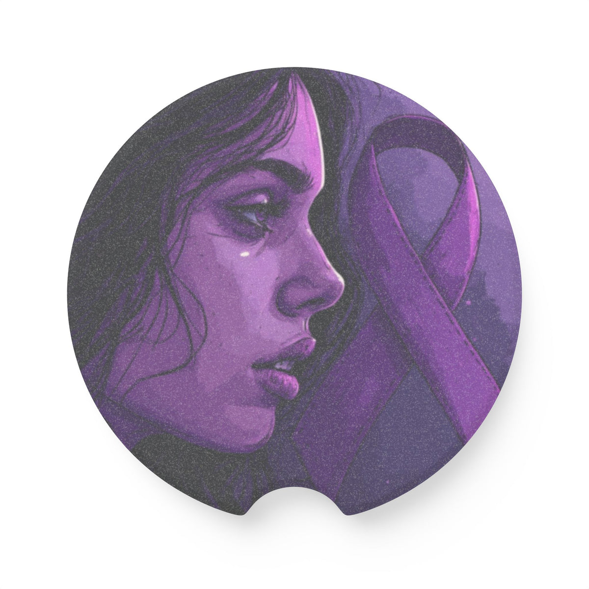 Purple Ribbon Soapstone Car Coaster | Awareness Gift
