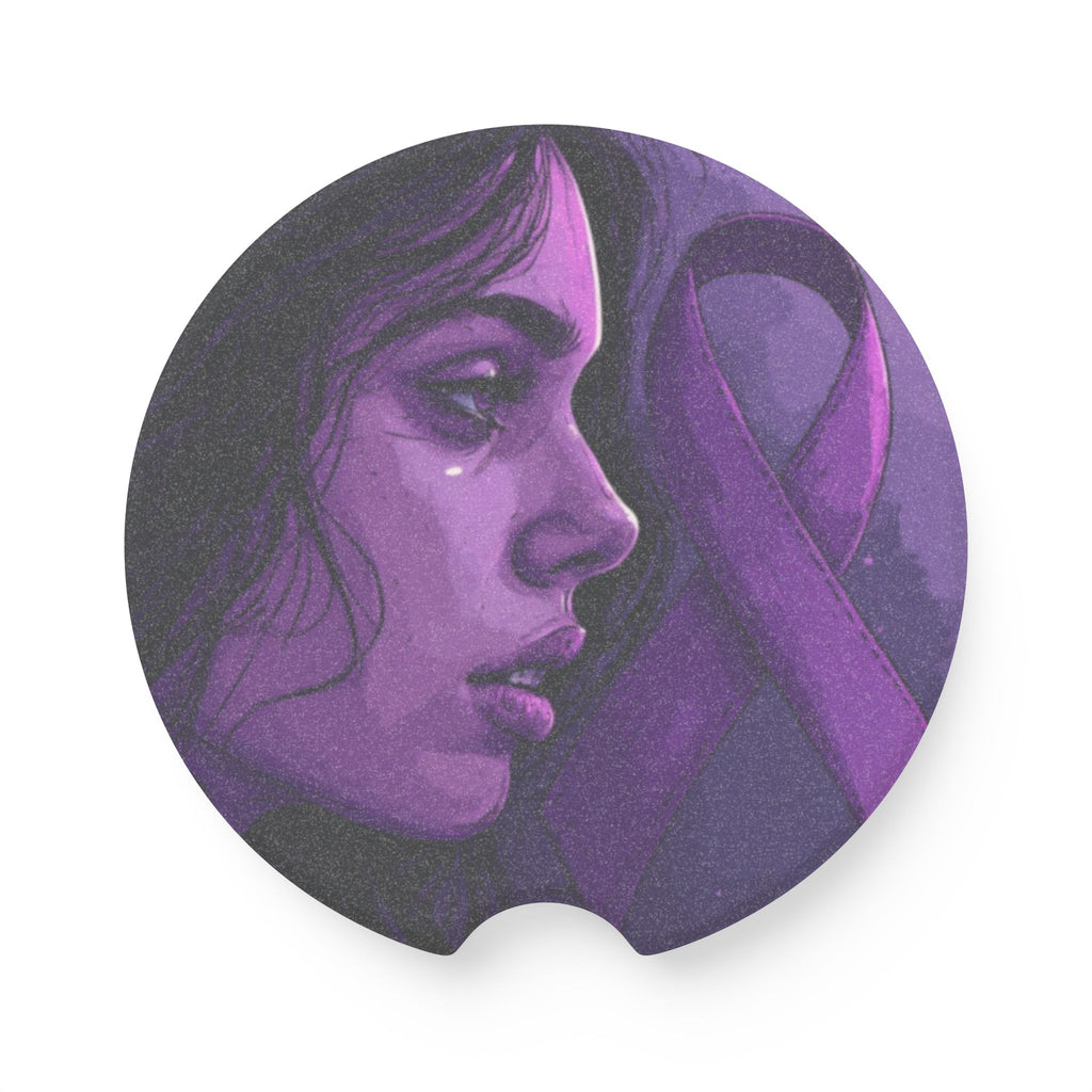 Purple Ribbon Soapstone Car Coaster | Awareness Gift