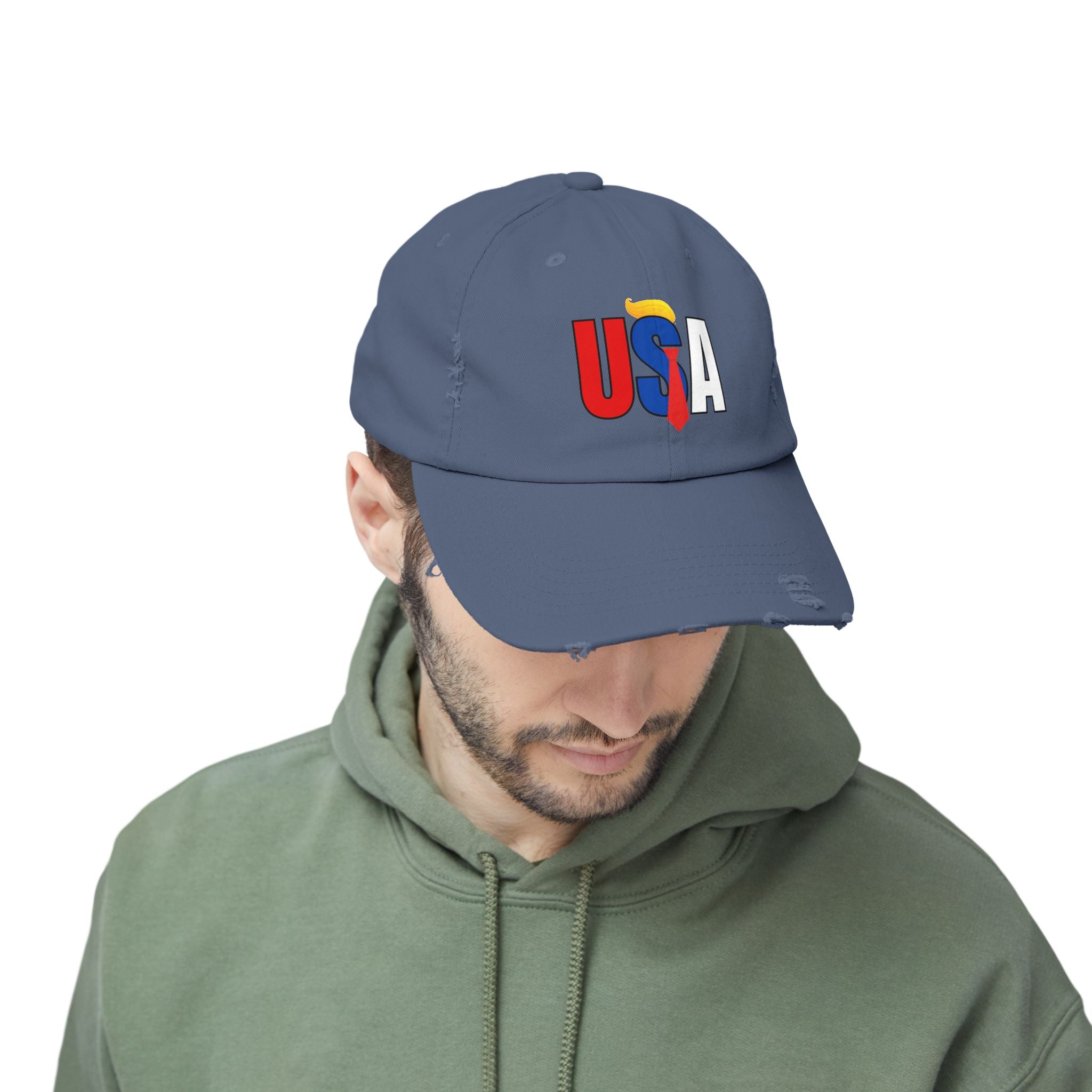 Unisex Trendy Distressed USA Cap