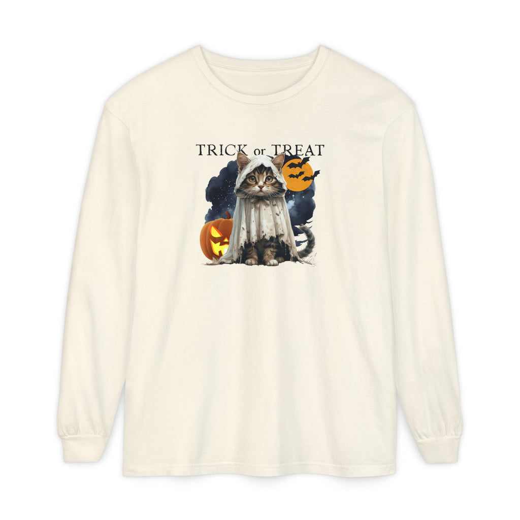 Halloween Cat Long Sleeve Tee, Unisex Spooky Shirt