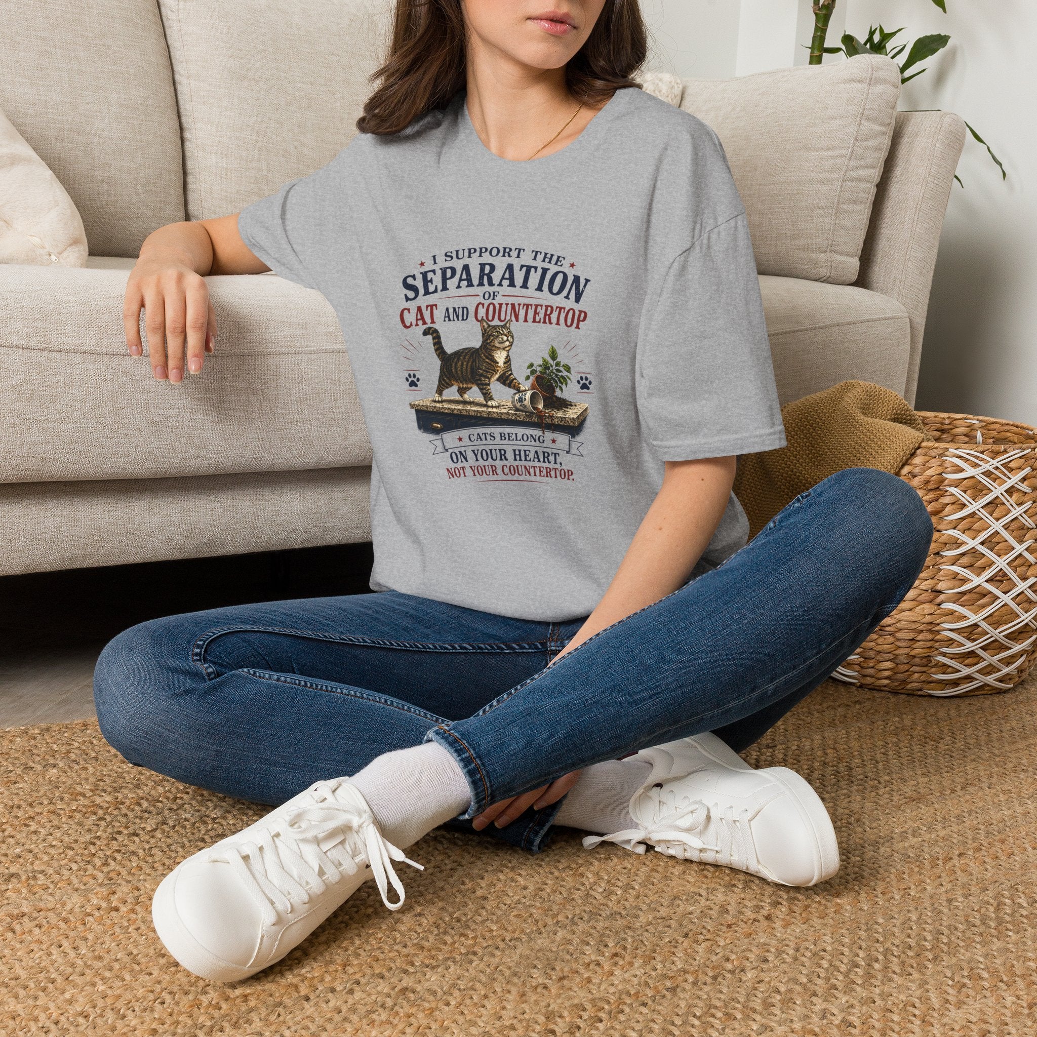 Separation of Cat and Countertop T-Shirt | Funny Cat Lover Tee