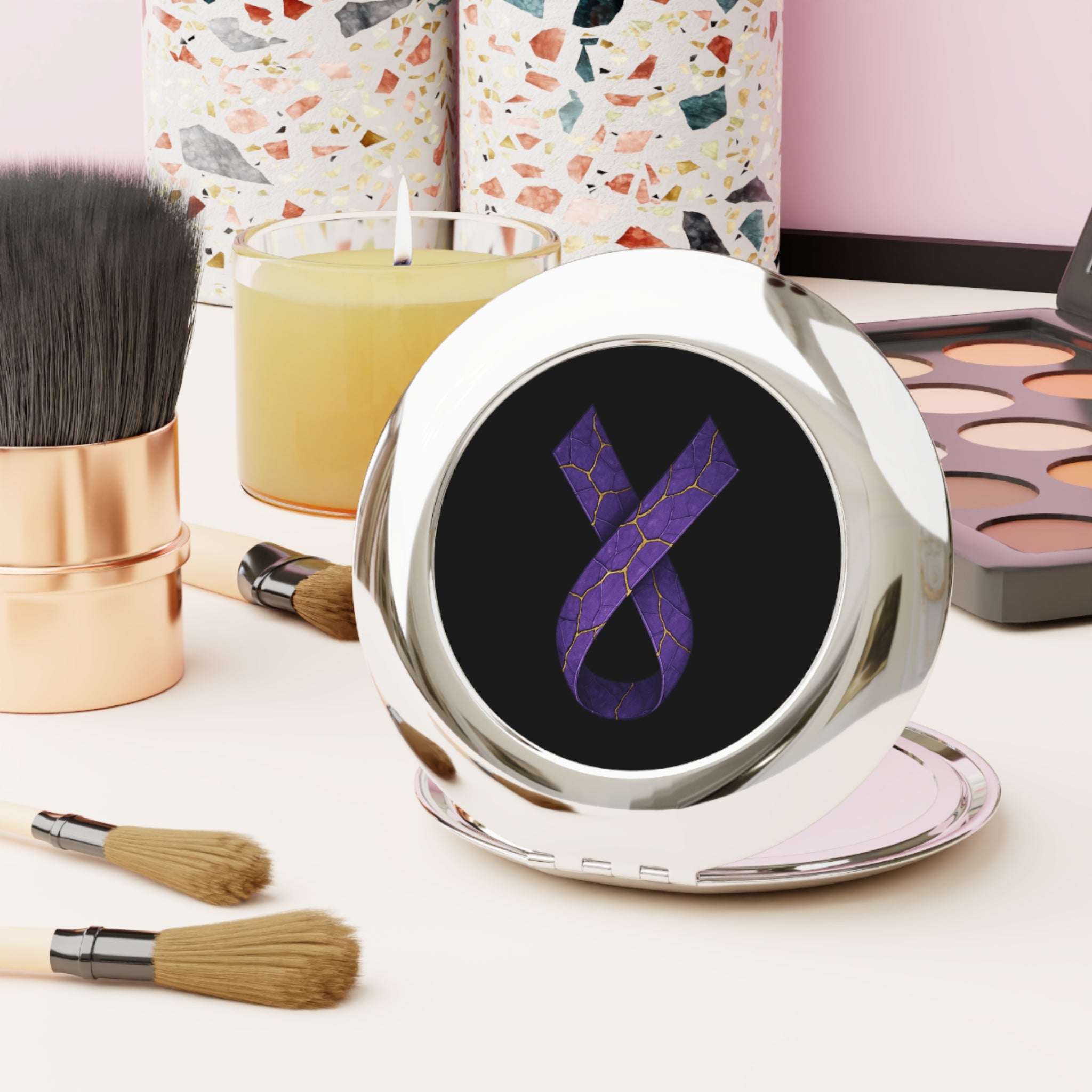 Purple Ribbon – Compact Travel Mirror