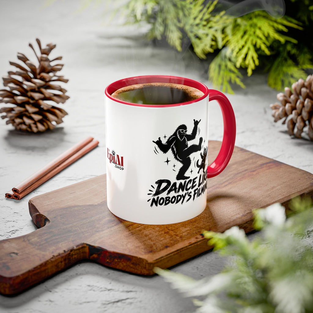 Dance Like Nobody's Filming | Funny Bigfoot & Cat Coffee Mug (11oz/15oz)