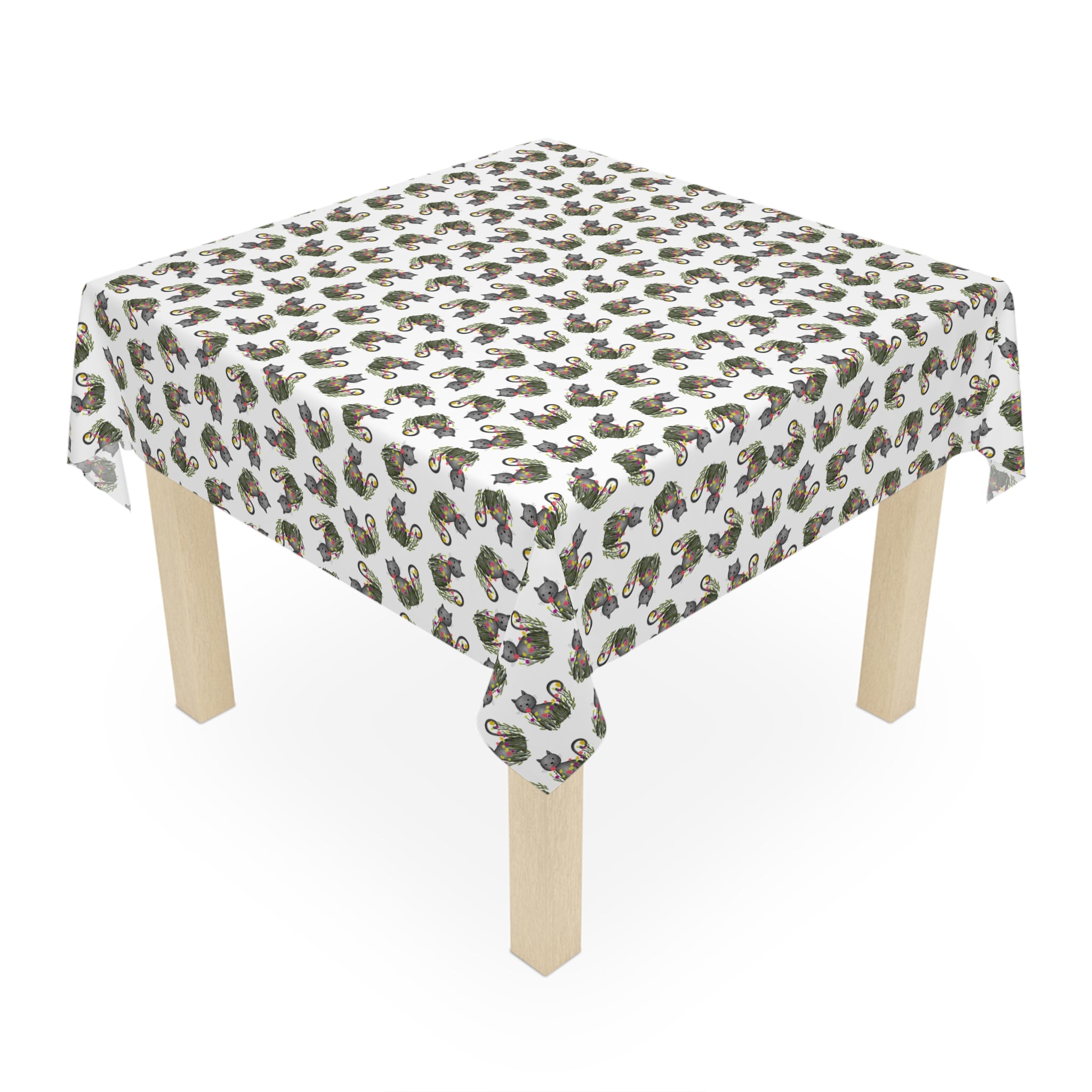 Whimsical Cat Medallion Square Tablecloth – 55" x 55"