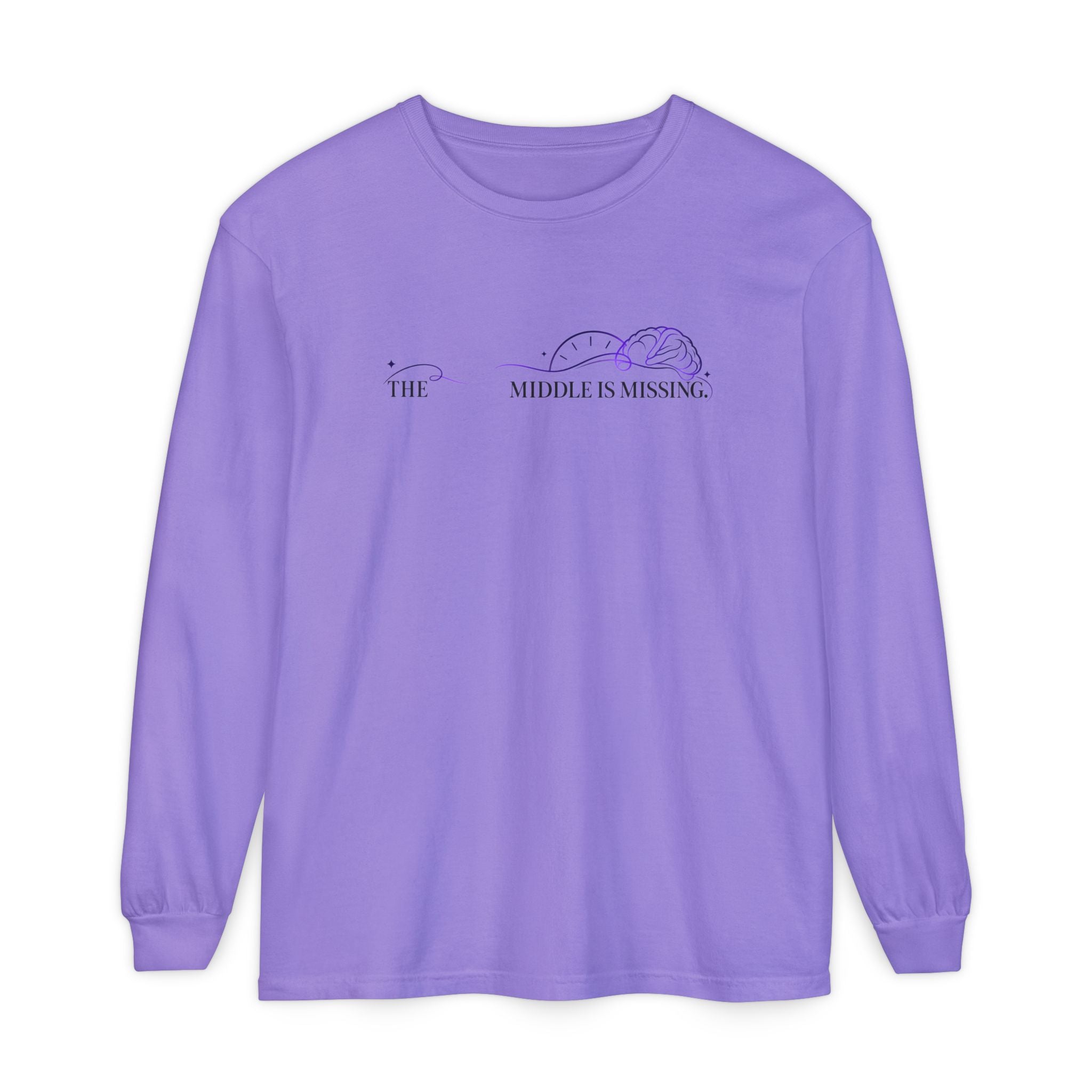 Long Sleeve T‑Shirt — “The Middle Is Missing” Minimal Brain Puzzle Design