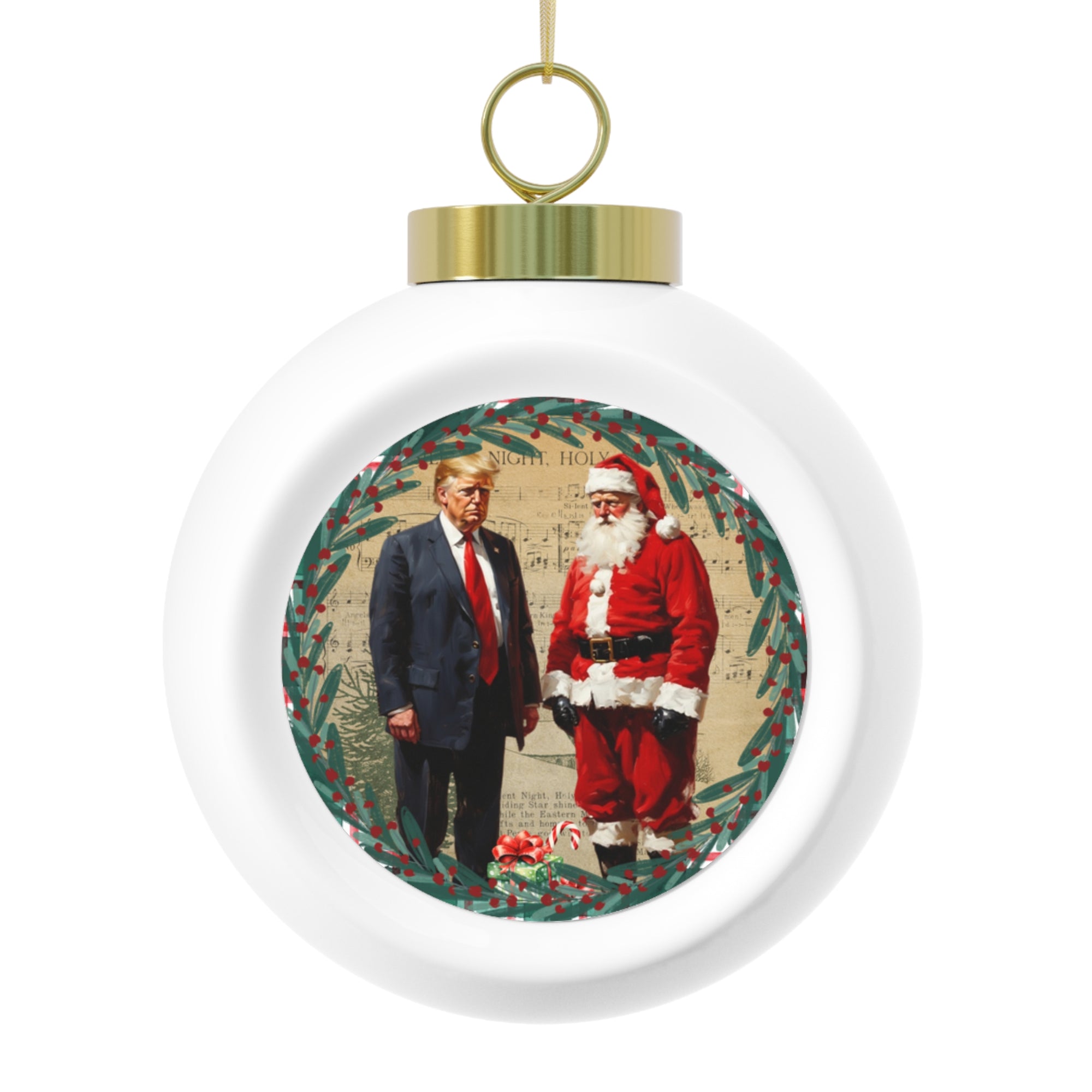 Whimsical Trump & Santa Christmas Ball Ornament