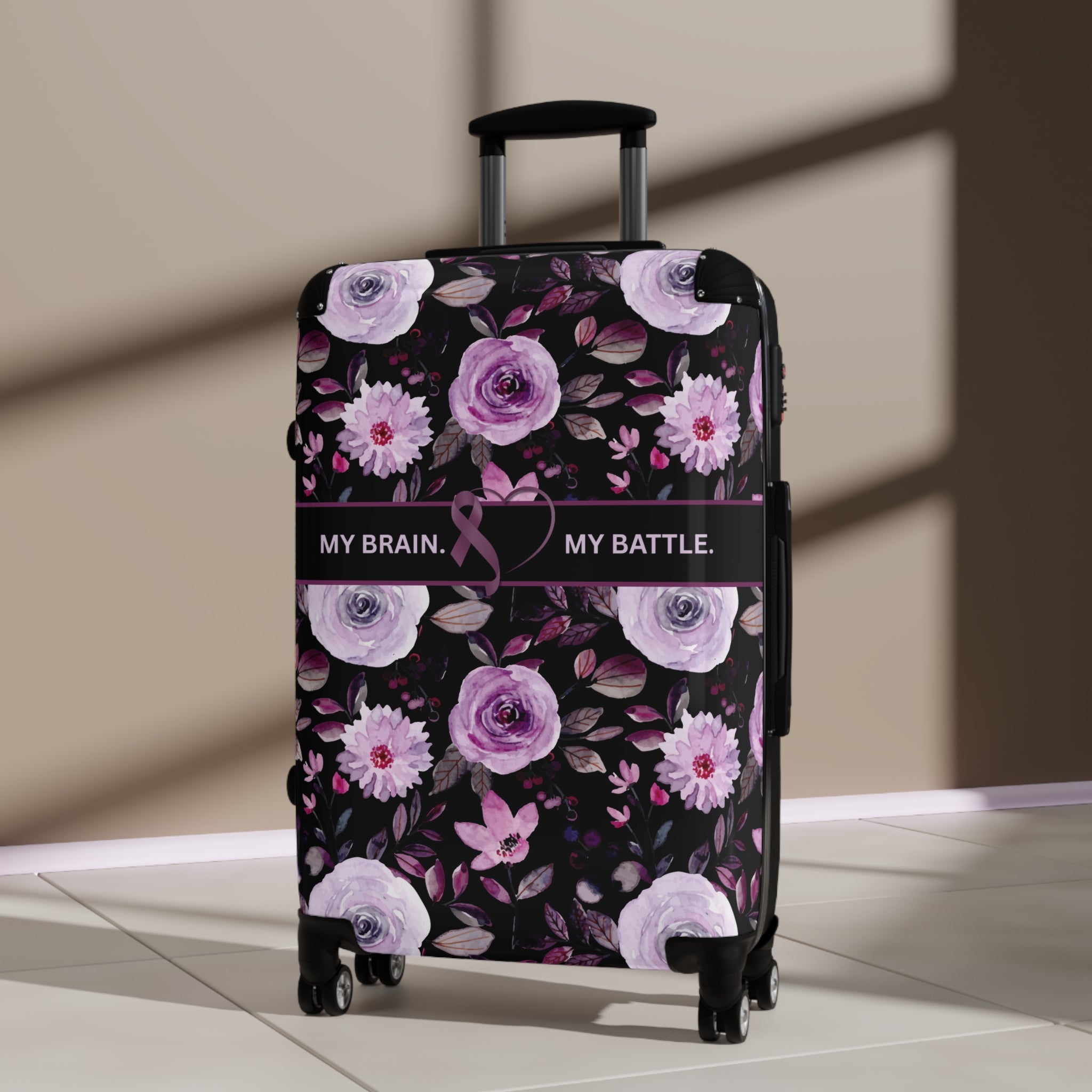 My Brain. My Battle. Epilepsy Awareness Hard-Shell Suitcase | Purple Floral Luggage