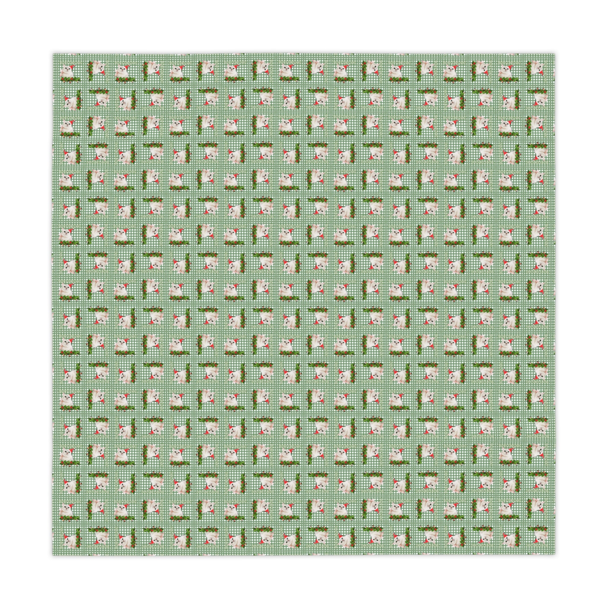 Photo depicting the ​Meowy Gingham Christmas Tablecloth from EpiAl's Shop.