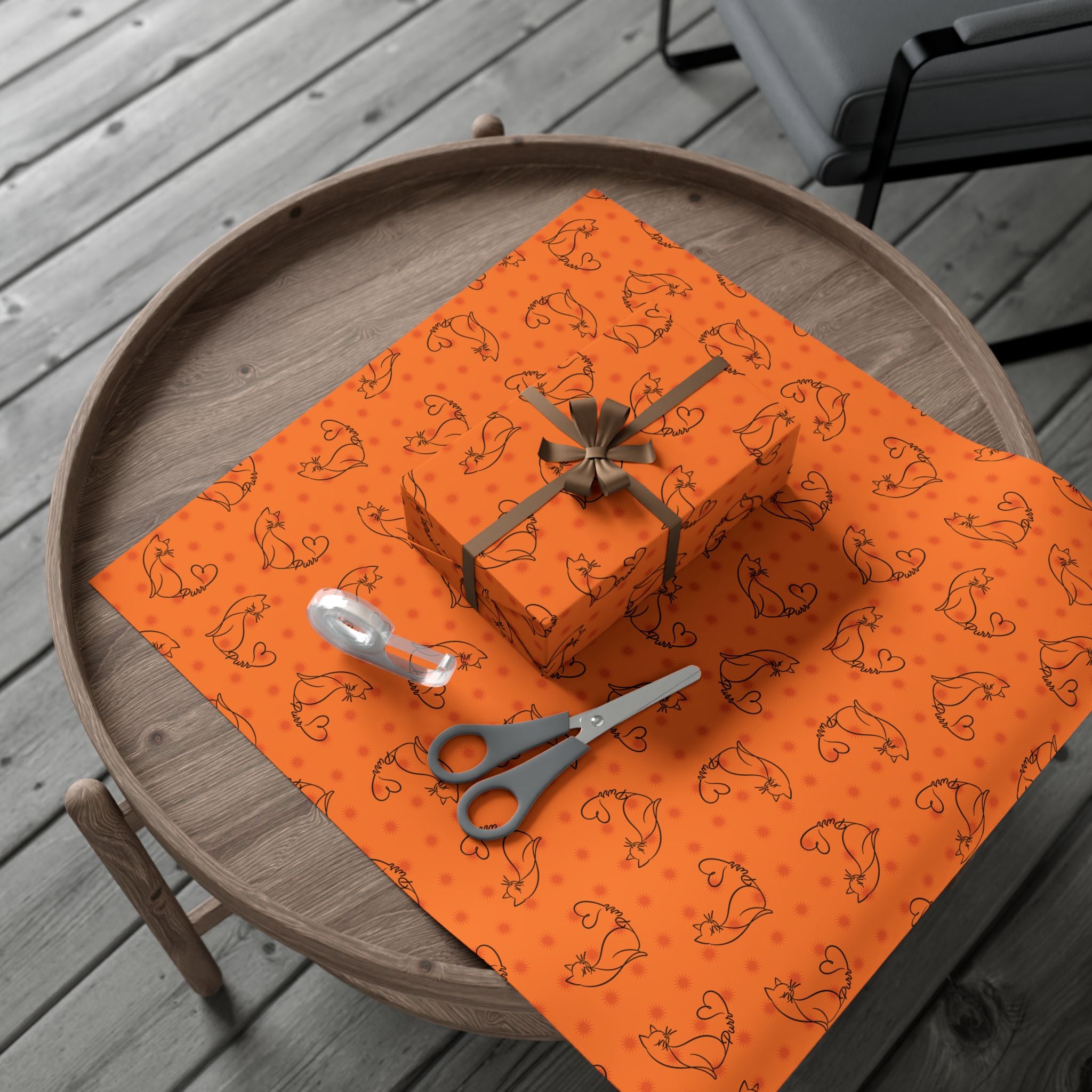 Purr Pattern All-Occasion Gift Wrap – Cat Line Art Wrapping Paper