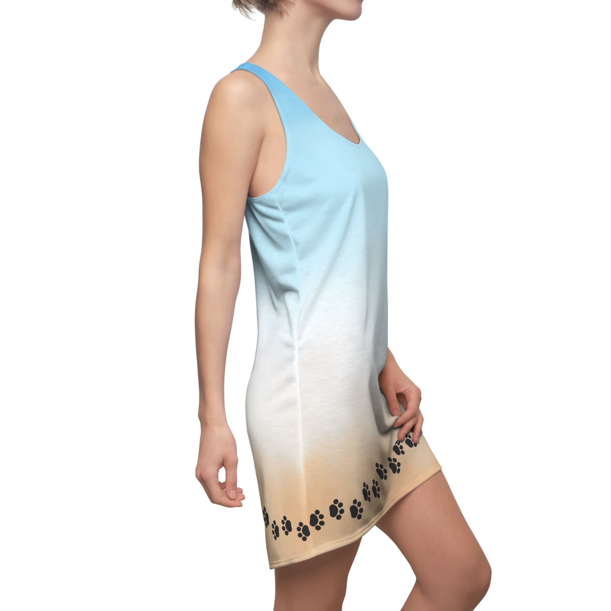 Paw Print Women's Racerback Dress - Beach Vibes for CatLovers Printify