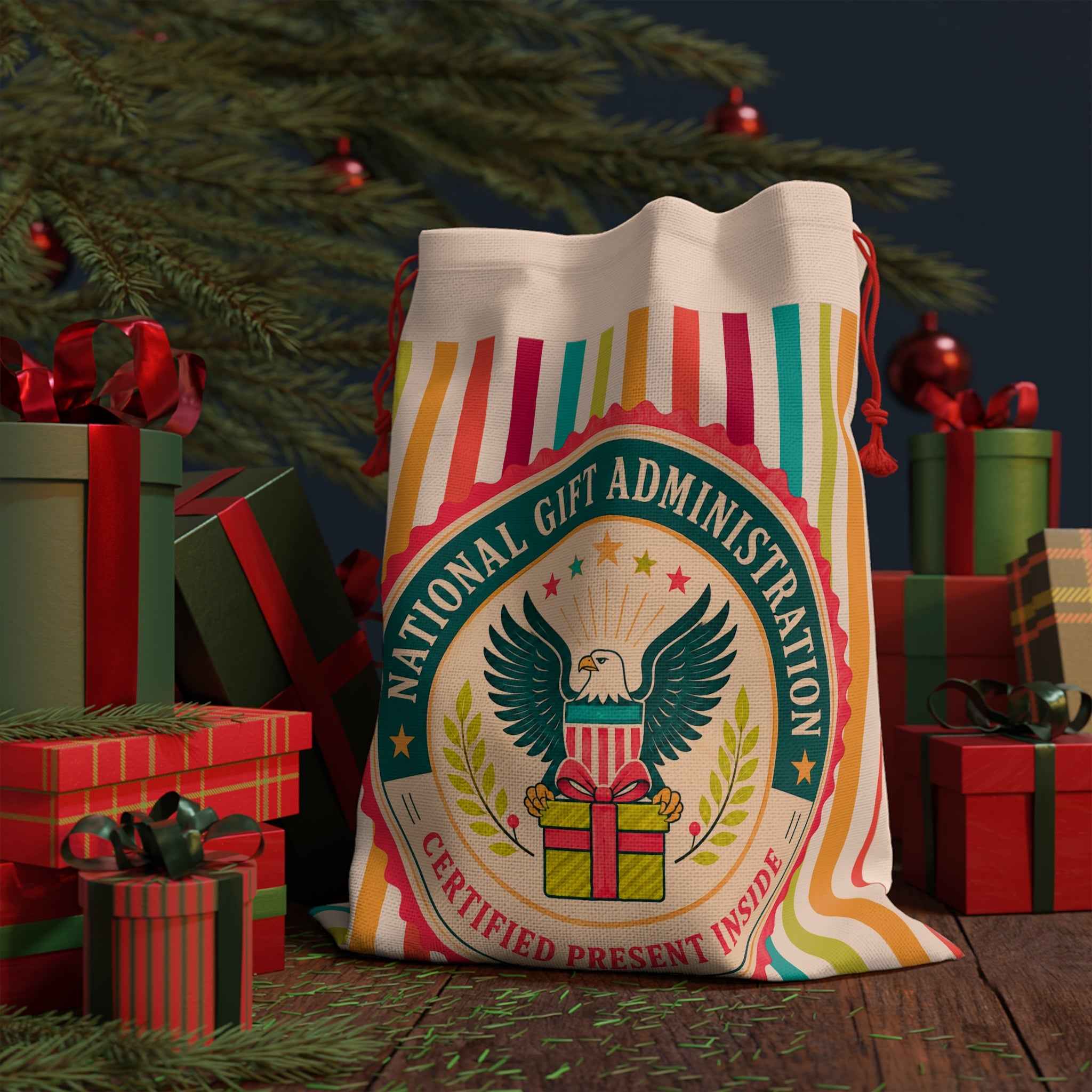 National Gift Administration Drawstring Gift Bag | Certified Present Inside Reusable Gift Sack