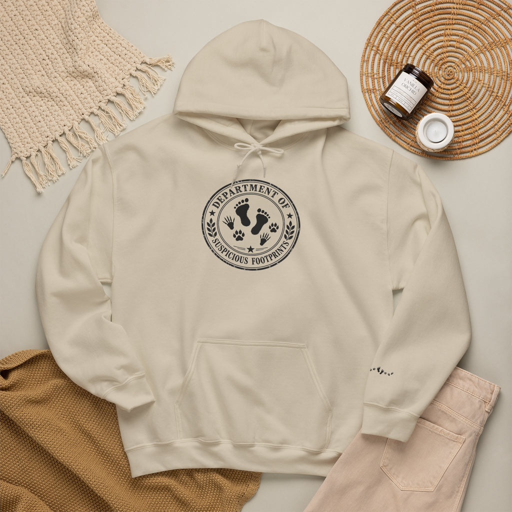 Department of Suspicious Footprints Hoodie | Bigfoot, Raccoon & Cat Cryptid Sweatshirt