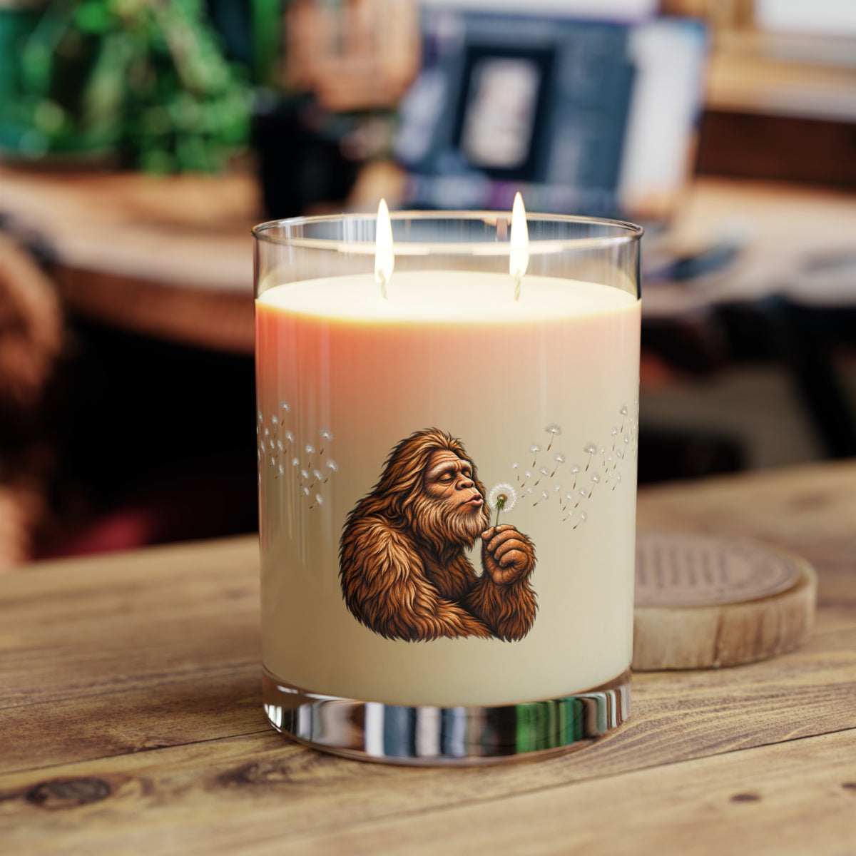 Bigfoot Blowing Dandelion Soy Candle | Sasquatch Glass Jar Candle