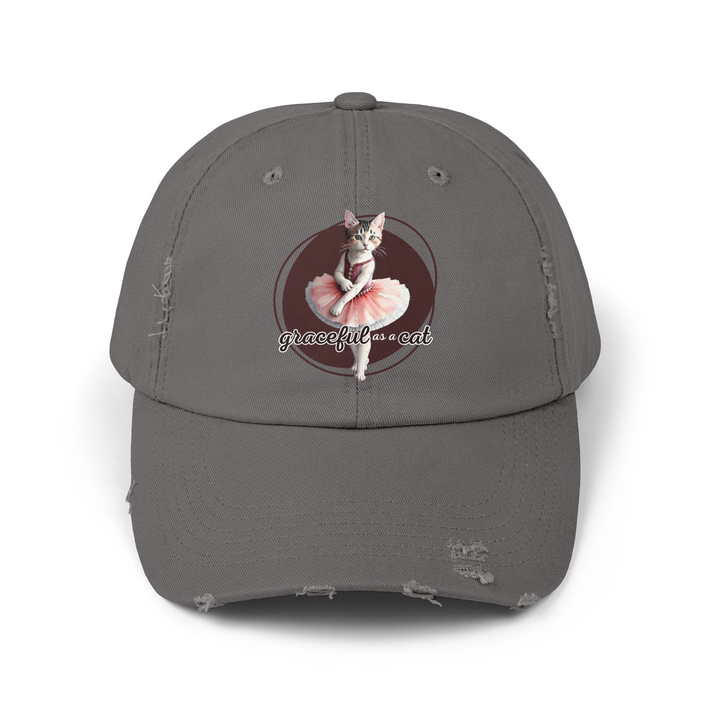 Unisex Distressed Cap - 'Graceful as a Cat' Fun Cat Lover Hat