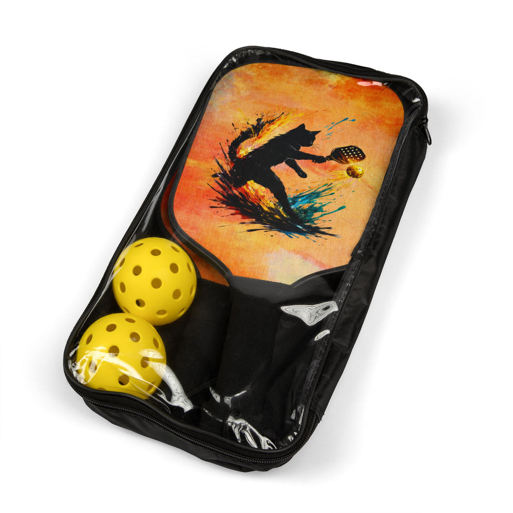 Paint-Splash Pickleball Paddle Set – Artistic Cat Silhouette Paddleball Game