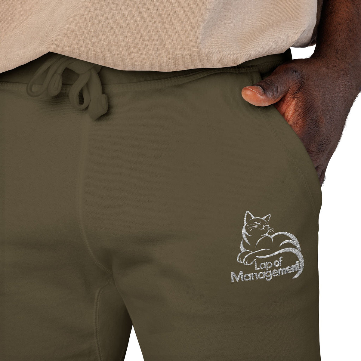 Lap of Management Embroidered Cat Fleece Joggers