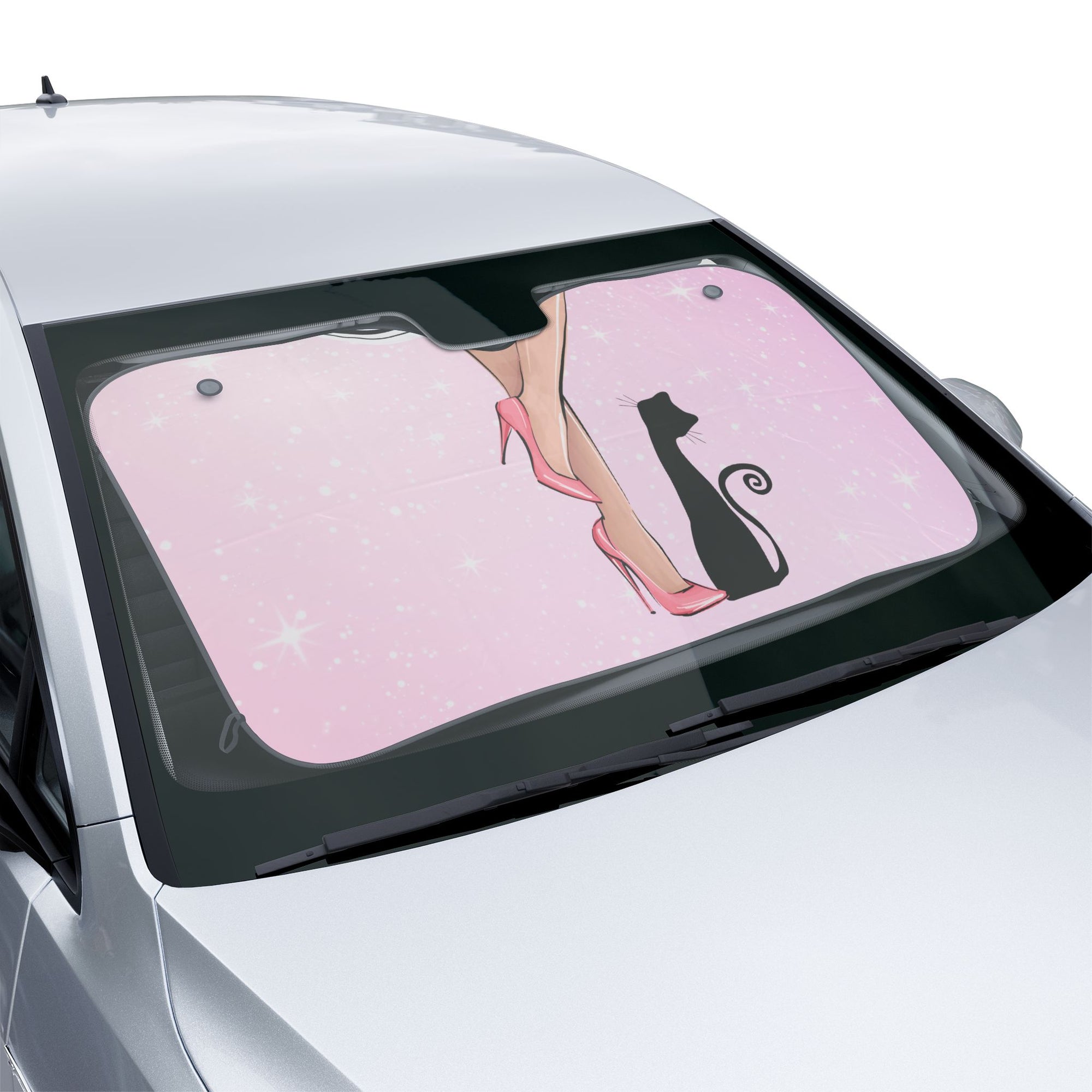 Chic Cat-Themed Car Sun Shades with Heels Design, UV Protection