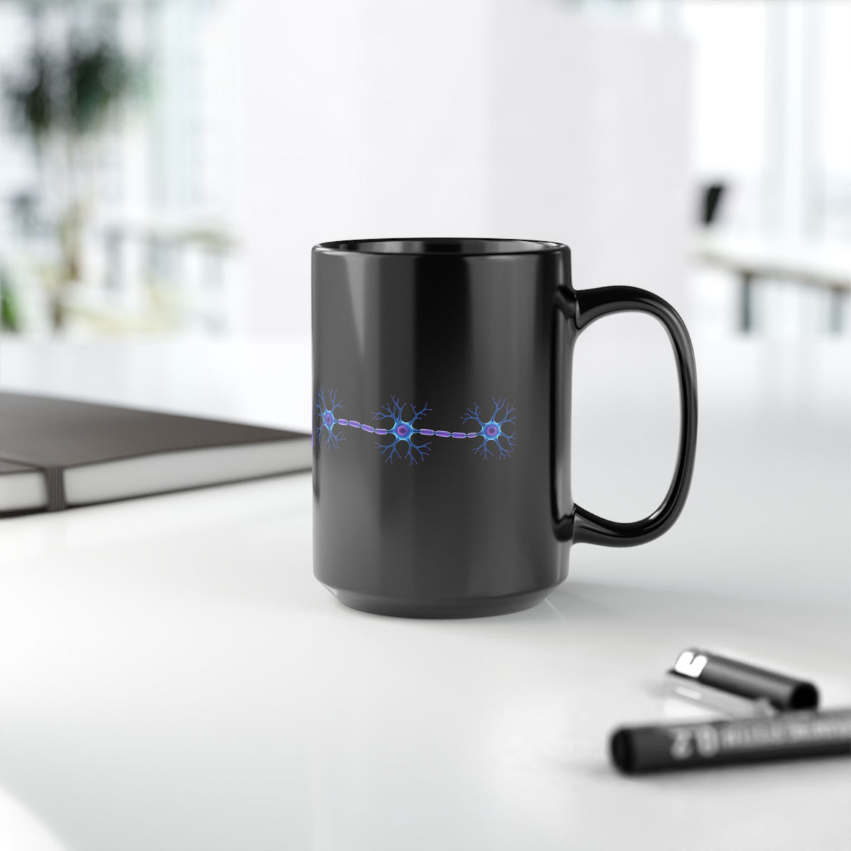 Epilepsy Awareness Neuron & Purple Ribbon Black Ceramic Mug | 11 oz & 15 oz