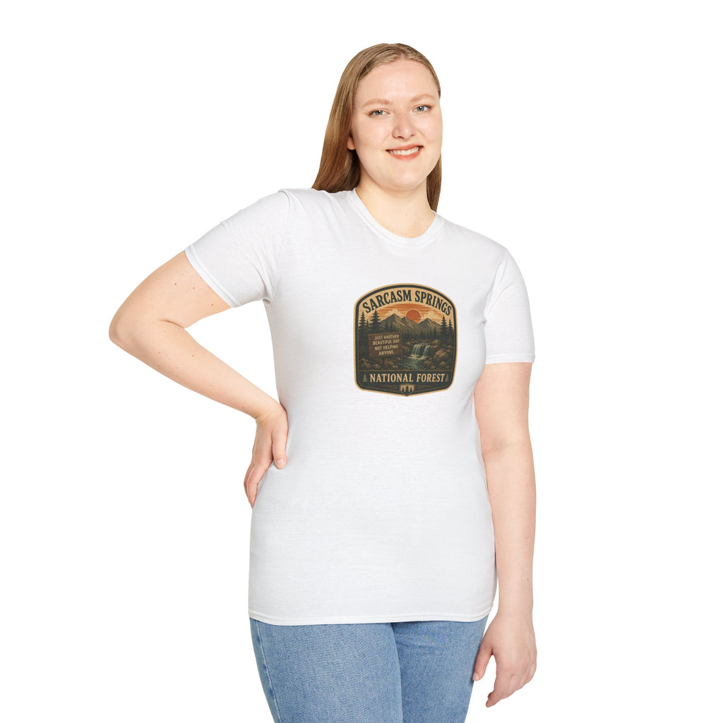 Sarcasm Springs National Forest Unisex T-Shirt | Funny Retro Outdoors Graphic Tee
