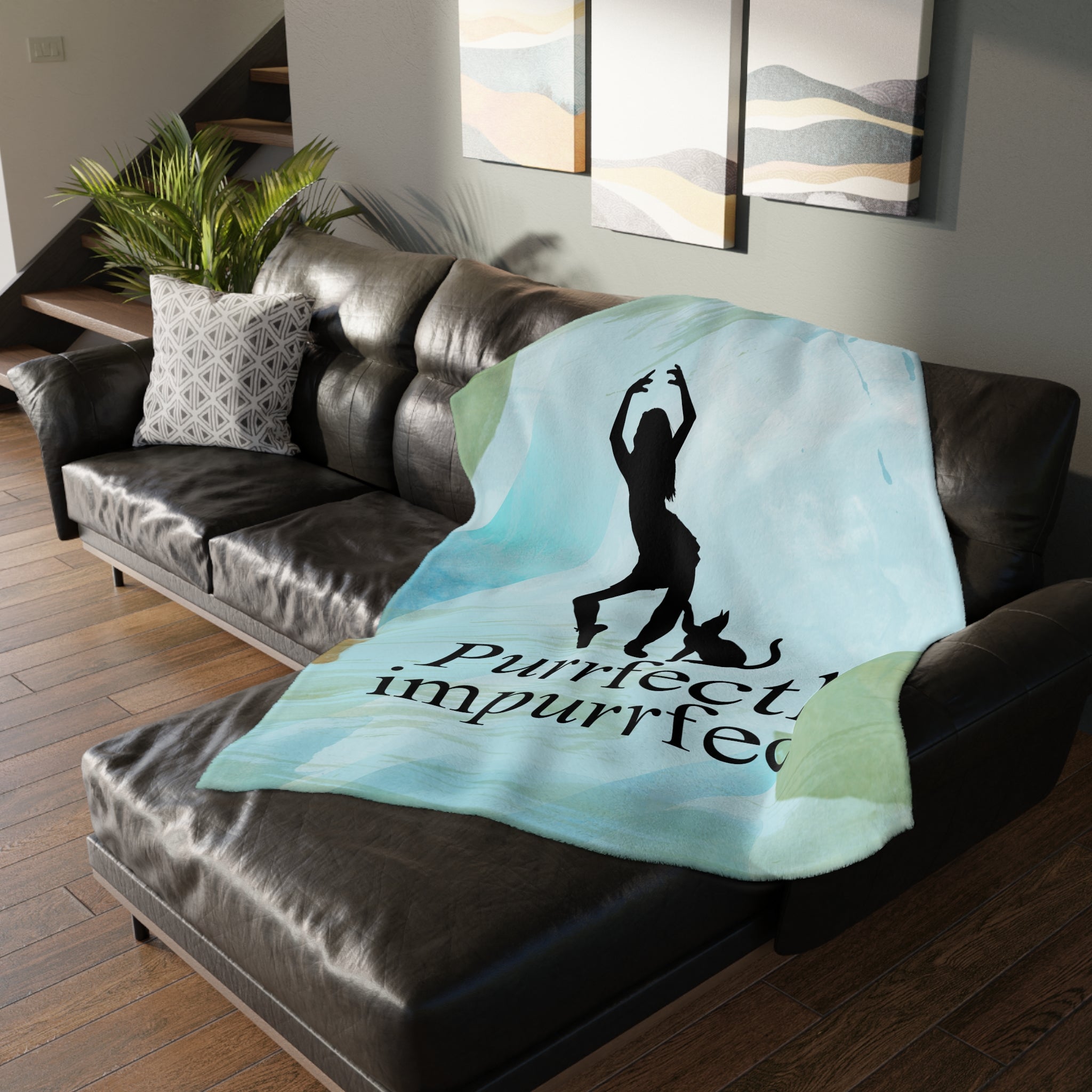 Photo depicting the ​Purrfectly Impurrfect Velveteen Microfiber Blanket (Two-sided print) from EpiAl's Shop.