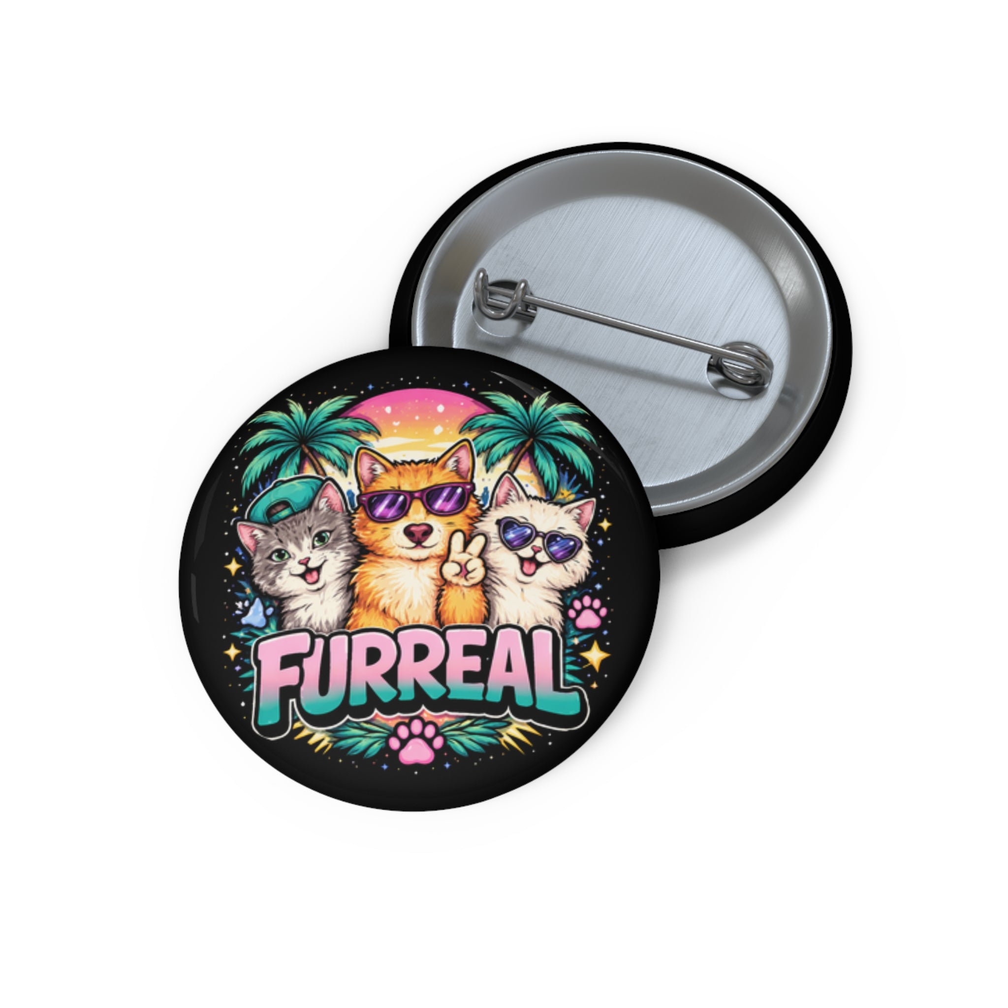 Furreal Retro Cat Vibes – Glossy Pinback Button