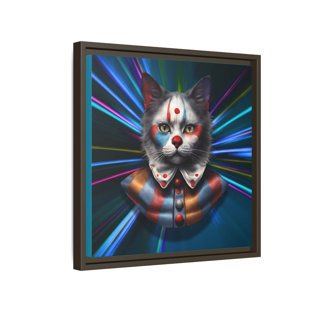 Colorful Cat Clown Framed Canvas Art – Quirky Home Decor for Pet Lovers