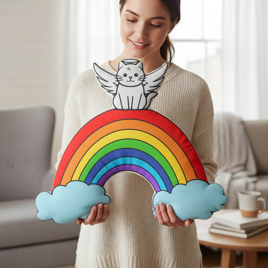 Rainbow Bridge Cat Pillow – Angel Kitty Keepsake Cushion