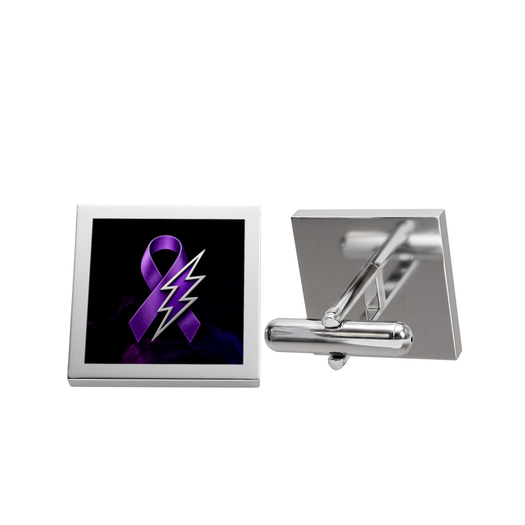 Purple Ribbon & Lightning Bolt Epilepsy Awareness Cufflinks